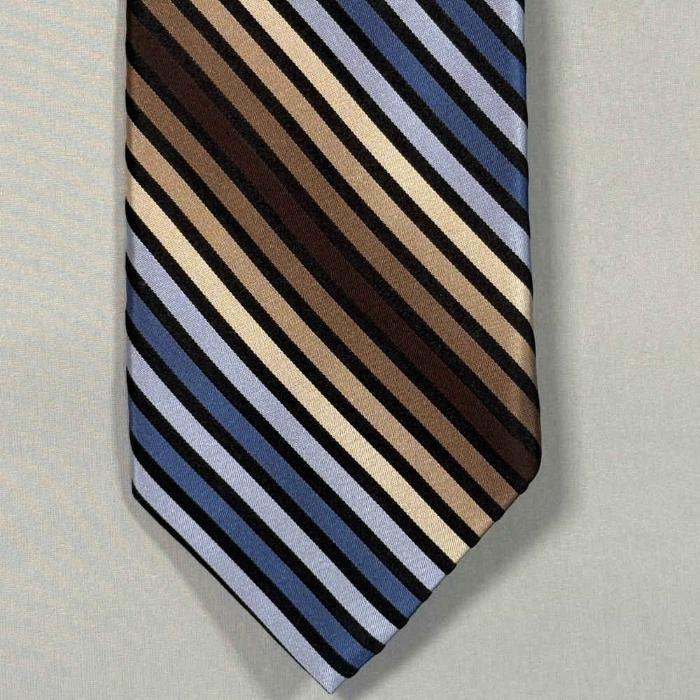 ROBERTO VILLINI Couture‎ Tie 58" 100% Silk Striped Textured Blue Brown Black NWT